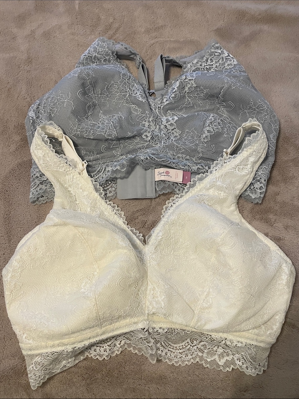 Secret Treasures Lace Bralettes in White and Light Gray